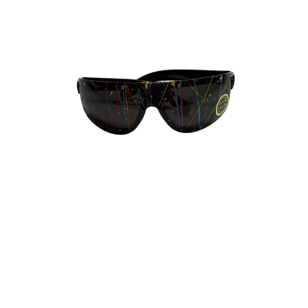 Vintage Y2K Paint Splatter Wrap Sunglasses Shield Cyber Y2K Rave